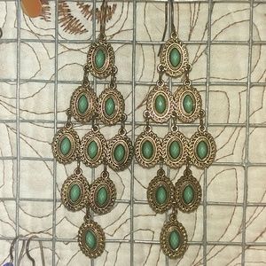 Gold and green peacock chandelier drops